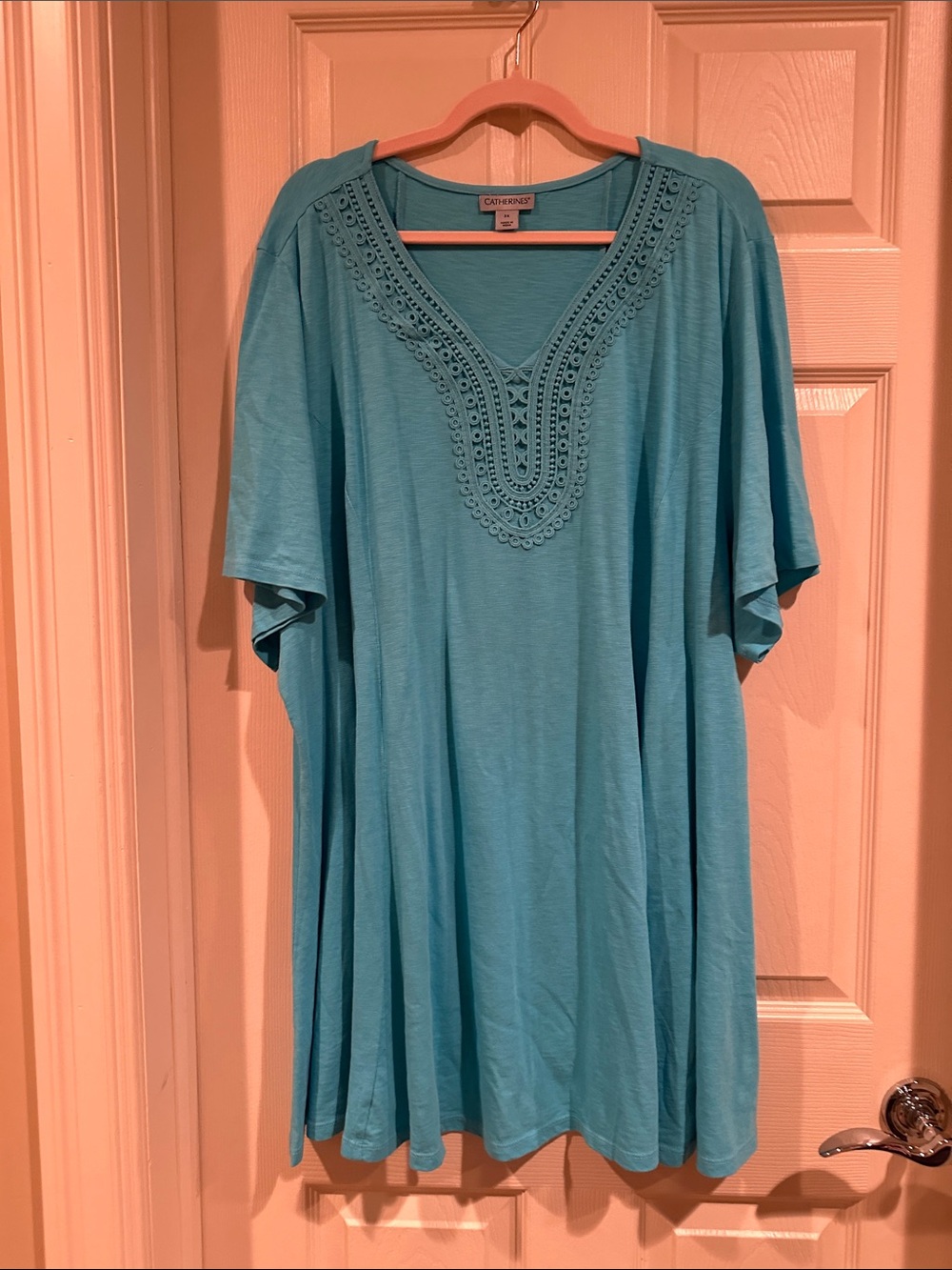 Catherines Turquoise Crochet V-Neck Midi Dress